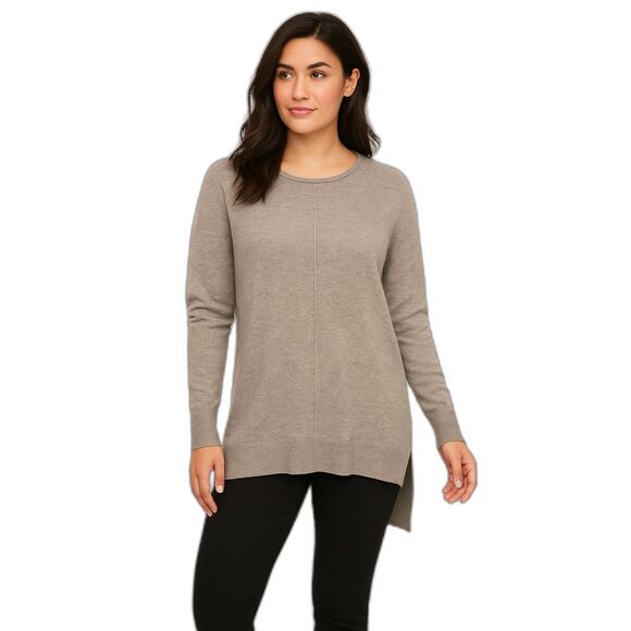 Catherine Malandrino 100% Cashmere Tan Crew Neck Tunic Sweater  NEUTRAL COZY - Picture 1 of 9
